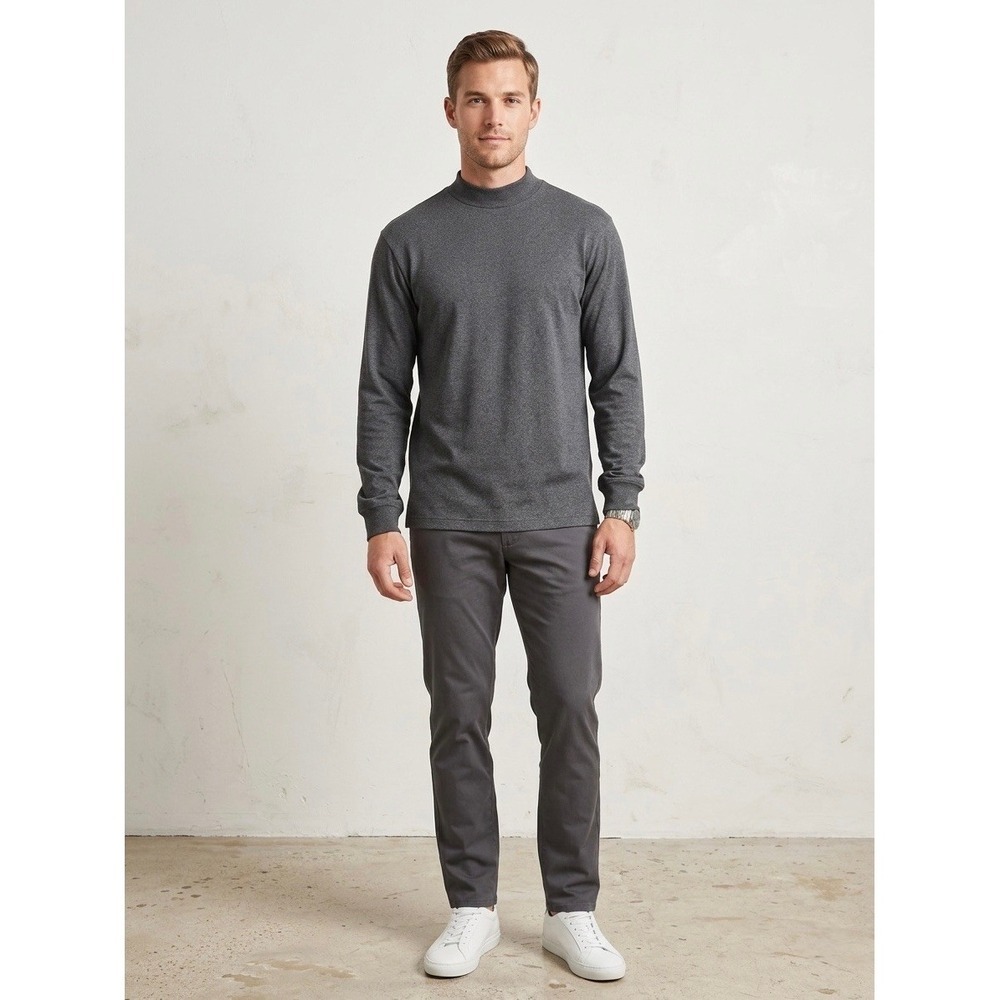 Jhane Barnes Mens Silk Blend Mock Neck Long Sleeve Shirt Charcoal Gray Large